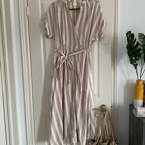 Light pink, white stripe flowy dress